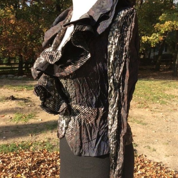 ALBERTO MAKALI metallic ruffle Blouse top 4 small - Picture 7 of 8
